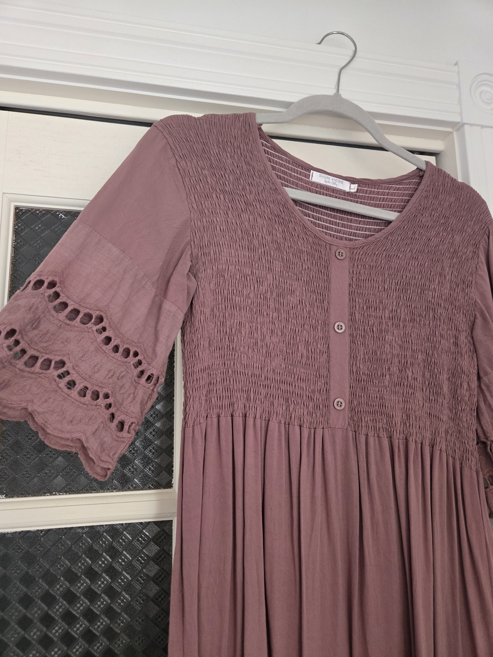 Smocked Button Front Dress in Dusty Rose